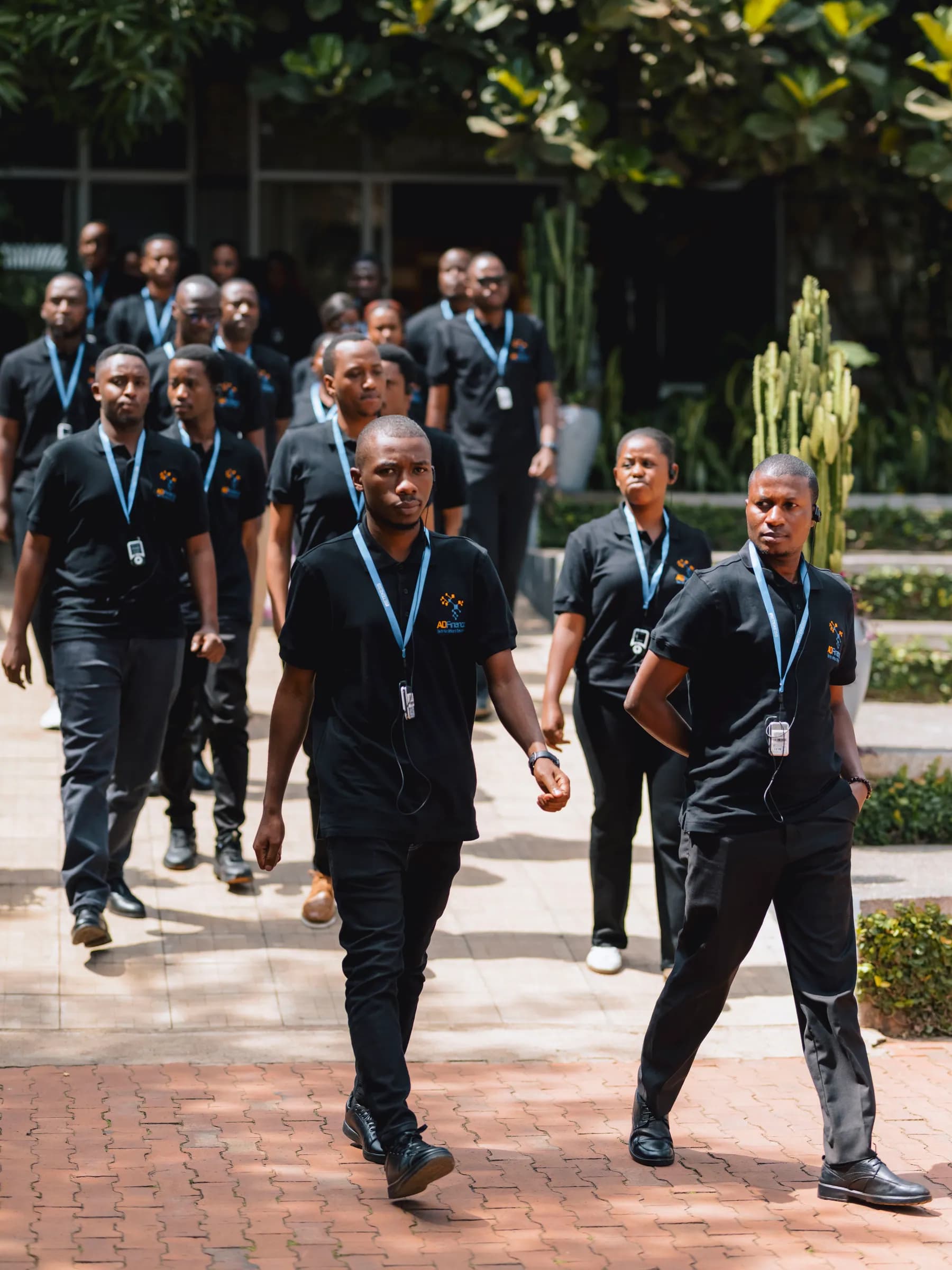 The team walking through the memorial grounds