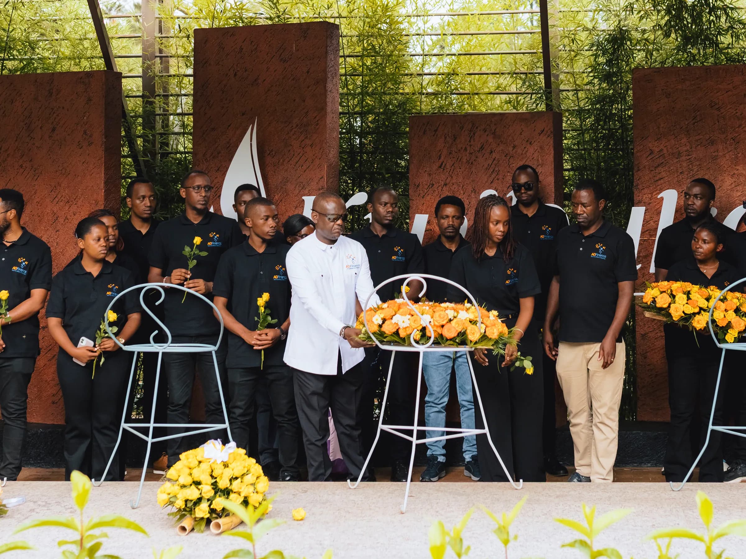 A wreath being laid at the mass graves