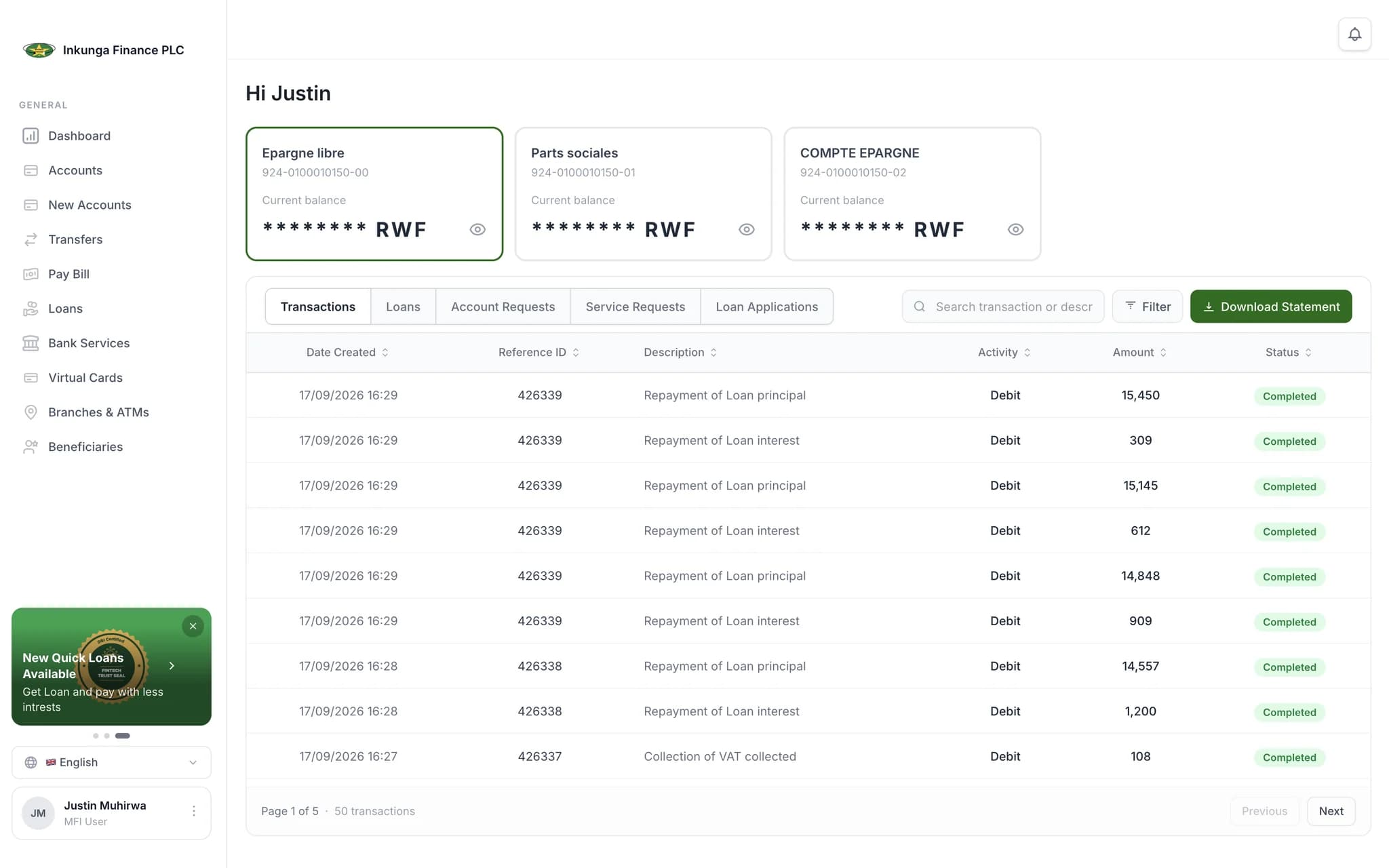 L’interface Internet Banking