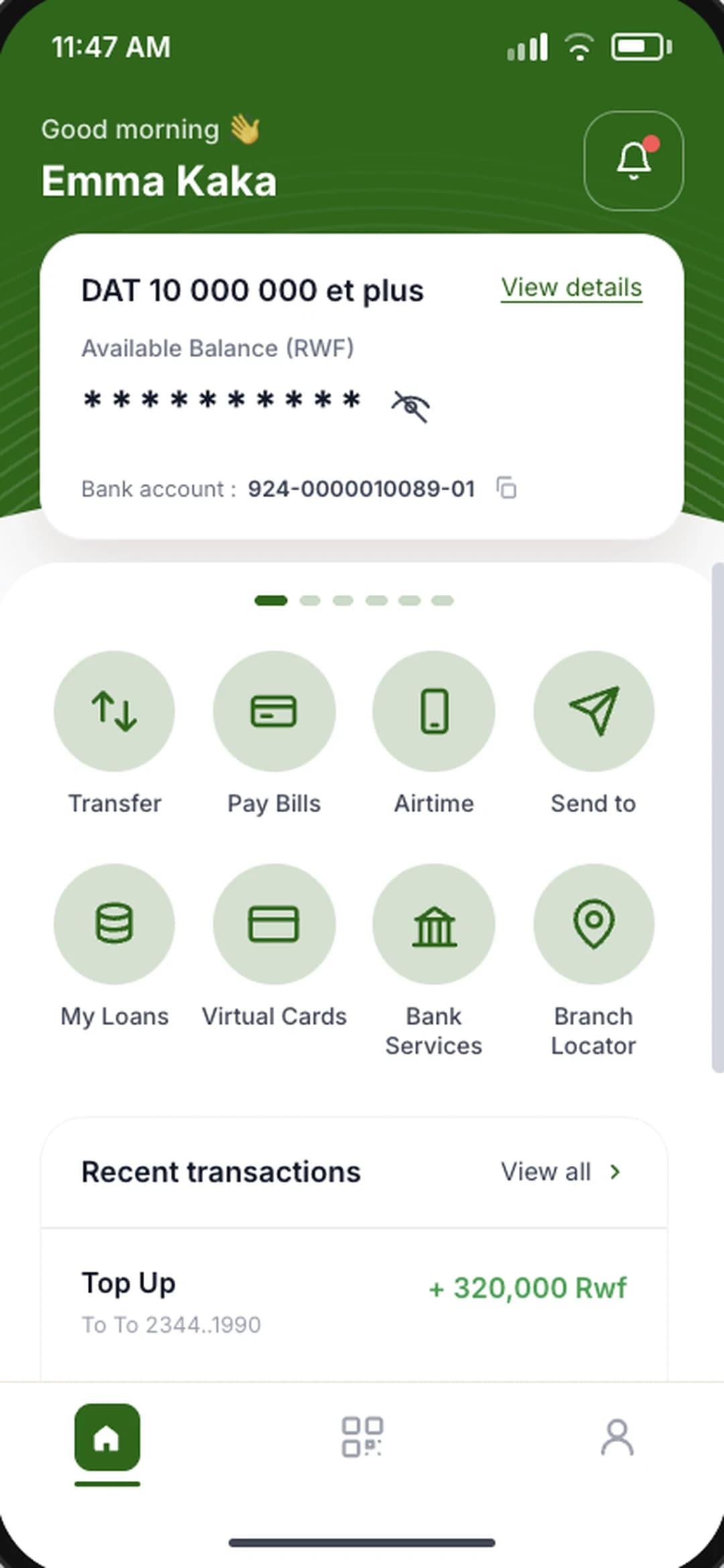 L’interface Mobile Banking